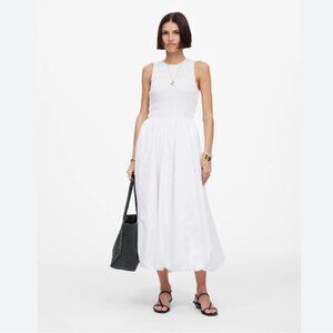 Madewell - The Melody Bubble-Hem Smocked Midi Dress in Poplin - White - NWOT